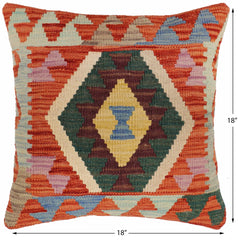 handmade Traditional Pillow Rust Blue Hand-Woven SQUARE 100% WOOL Hand woven turkish pillow2 x 2