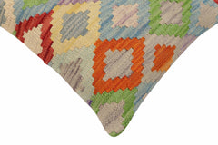 handmade Traditional Pillow Blue Rust Hand-Woven SQUARE 100% WOOL Hand woven turkish pillow2 x 2