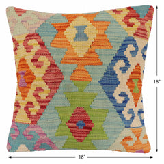 handmade Traditional Pillow Blue Rust Hand-Woven SQUARE 100% WOOL Hand woven turkish pillow2 x 2