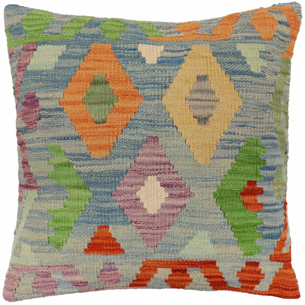 handmade Traditional Pillow Blue Rust Hand-Woven SQUARE 100% WOOL Hand woven turkish pillow2 x 2