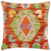 handmade Traditional Pillow Rust Blue Hand-Woven SQUARE 100% WOOL Hand woven turkish pillow2 x 2