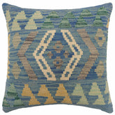 handmade Traditional Pillow Blue Gray Hand-Woven SQUARE 100% WOOL Hand woven turkish pillow2 x 2