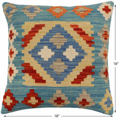handmade Traditional Pillow Blue Rust Hand-Woven SQUARE 100% WOOL Hand woven turkish pillow2 x 2