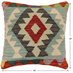 handmade Traditional Pillow Rust Blue Hand-Woven SQUARE 100% WOOL Hand woven turkish pillow 2 x 2