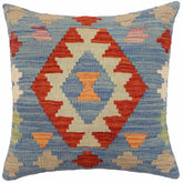 handmade Traditional Pillow Blue Rust Hand-Woven SQUARE 100% WOOL Hand woven turkish pillow2 x 2