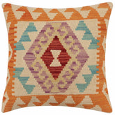handmade Traditional Pillow Orange Beige Hand-Woven SQUARE 100% WOOL Hand woven turkish pillow2 x 2