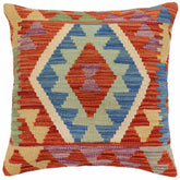 handmade Traditional Pillow Rust Blue Hand-Woven SQUARE 100% WOOL Hand woven turkish pillow2 x 2