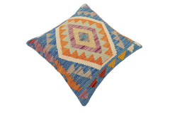 handmade Traditional Pillow Blue Orange Hand-Woven SQUARE 100% WOOL Hand woven turkish pillow2 x 2