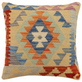 handmade Traditional Pillow Rust Blue Hand-Woven SQUARE 100% WOOL Hand woven turkish pillow 2 x 2