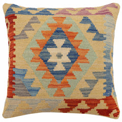 handmade Traditional Pillow Rust Blue Hand-Woven SQUARE 100% WOOL Hand woven turkish pillow 2 x 2