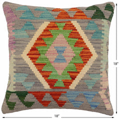 handmade Traditional Pillow Gray Rust Hand-Woven SQUARE 100% WOOL Hand woven turkish pillow2 x 2