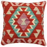 handmade Traditional Pillow Rust Blue Hand-Woven SQUARE 100% WOOL Hand woven turkish pillow2 x 2