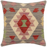 handmade Traditional Pillow Gray Red Hand-Woven SQUARE 100% WOOL Hand woven turkish pillow 2 x 2