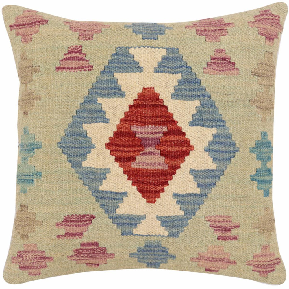 handmade Traditional Pillow Red Blue Hand-Woven SQUARE 100% WOOL Hand woven turkish pillow2 x 2