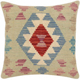 18x18 hand woven kilim throw pillow in red, blue and green - Boho Chic Waller