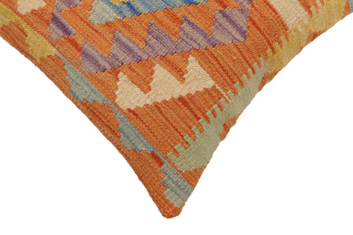 handmade Traditional Pillow Orange Blue Hand-Woven SQUARE 100% WOOL Hand woven turkish pillow 2 x 2