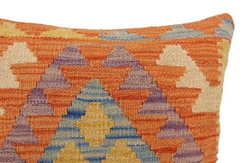 handmade Traditional Pillow Orange Blue Hand-Woven SQUARE 100% WOOL Hand woven turkish pillow 2 x 2