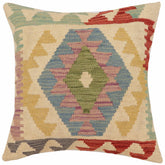 18x18 hand woven kilim throw pillow in beige, red and blue - Boho Chic Bridges