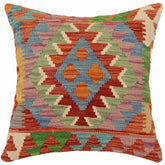 18x18 hand woven kilim throw pillow in rust, blue and beige - Bohemian Hurley