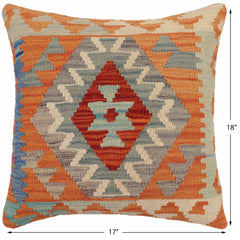 handmade Traditional Pillow Rust Blue Hand-Woven SQUARE 100% WOOL Hand woven turkish pillow 2 x 2