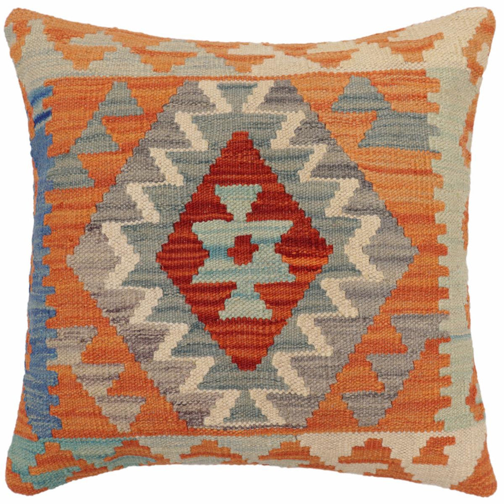 handmade Traditional Pillow Rust Blue Hand-Woven SQUARE 100% WOOL Hand woven turkish pillow 2 x 2