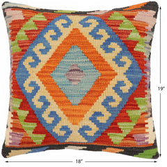 handmade Traditional Pillow Rust Blue Hand-Woven SQUARE 100% WOOL Hand woven turkish pillow 2 x 2