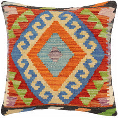 handmade Traditional Pillow Rust Blue Hand-Woven SQUARE 100% WOOL Hand woven turkish pillow 2 x 2