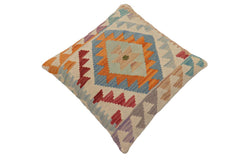 handmade Traditional Pillow Beige Blue Hand-Woven SQUARE 100% WOOL Hand woven turkish pillow2 x 2