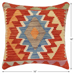 handmade Traditional Pillow Rust Blue Hand-Woven SQUARE 100% WOOL Hand woven turkish pillow 3 x 5