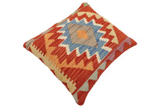 handmade Traditional Pillow Rust Blue Hand-Woven SQUARE 100% WOOL Hand woven turkish pillow 3 x 5