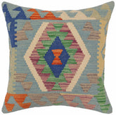 handmade Traditional Pillow Blue Rust Hand-Woven SQUARE 100% WOOL Hand woven turkish pillow PILLOW