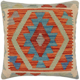 handmade Traditional Pillow Rust Blue Hand-Woven SQUARE 100% WOOL Hand woven turkish pillow PILLOW