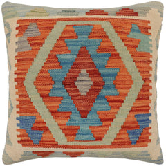 handmade Traditional Pillow Rust Blue Hand-Woven SQUARE 100% WOOL Hand woven turkish pillow PILLOW