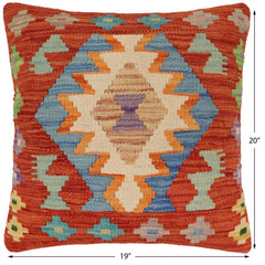 handmade Traditional Pillow Rust Blue Hand-Woven SQUARE 100% WOOL Hand woven turkish pillow PILLOW