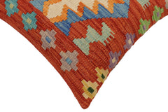 handmade Traditional Pillow Rust Blue Hand-Woven SQUARE 100% WOOL Hand woven turkish pillow PILLOW