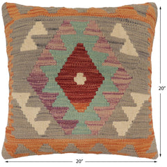handmade Traditional Pillow Gray Orange Hand-Woven SQUARE 100% WOOL Hand woven turkish pillow PILLOW