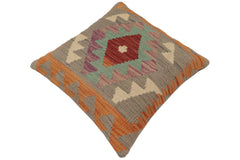 handmade Traditional Pillow Gray Orange Hand-Woven SQUARE 100% WOOL Hand woven turkish pillow PILLOW