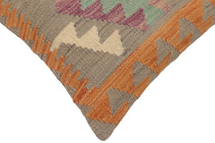 handmade Traditional Pillow Gray Orange Hand-Woven SQUARE 100% WOOL Hand woven turkish pillow PILLOW