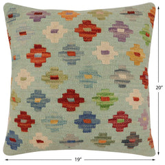 handmade Traditional Pillow Blue Rust Hand-Woven SQUARE 100% WOOL Hand woven turkish pillow PILLOW