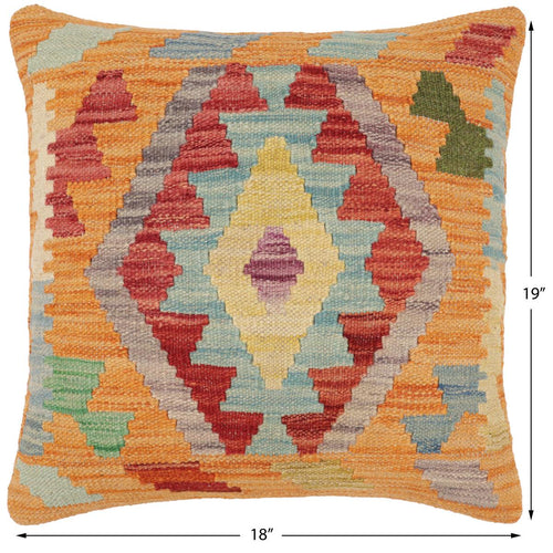 handmade Traditional Pillow Orange Red Hand-Woven SQUARE 100% WOOL Hand woven turkish pillow 2 x 2