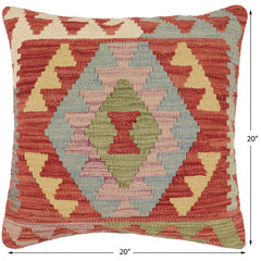 handmade Traditional Pillow Red Beige Hand-Woven SQUARE 100% WOOL Hand woven turkish pillow PILLOW