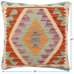 handmade Traditional Pillow Rust Blue Hand-Woven SQUARE 100% WOOL Hand woven turkish pillow PILLOW