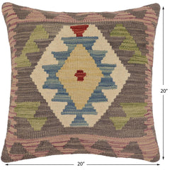 handmade Traditional Pillow Gray Blue Hand-Woven SQUARE 100% WOOL Hand woven turkish pillow PILLOW