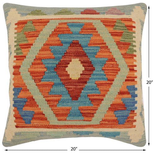 handmade Traditional Pillow Rust Blue Hand-Woven SQUARE 100% WOOL Hand woven turkish pillow PILLOW