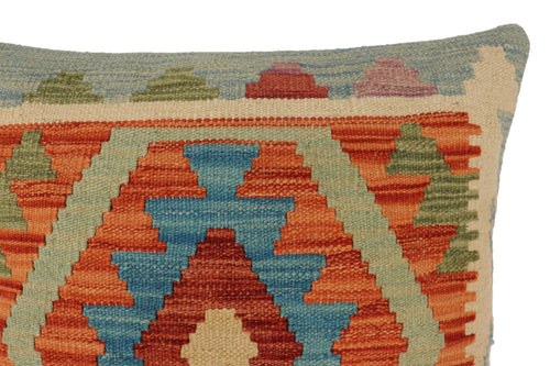 handmade Traditional Pillow Rust Blue Hand-Woven SQUARE 100% WOOL Hand woven turkish pillow PILLOW