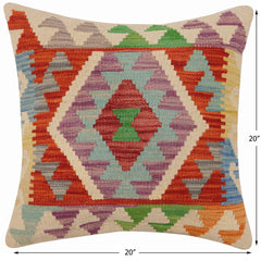 handmade Traditional Pillow Rust Blue Hand-Woven SQUARE 100% WOOL Hand woven turkish pillow PILLOW