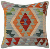 handmade Traditional Pillow Blue Rust Hand-Woven SQUARE 100% WOOL Hand woven turkish pillow PILLOW