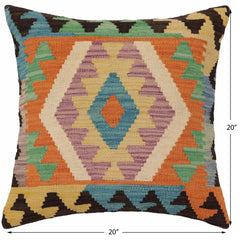 handmade Traditional Pillow Blue Beige Hand-Woven SQUARE 100% WOOL Hand woven turkish pillow PILLOW