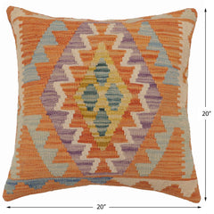 handmade Traditional Pillow Orange Blue Hand-Woven SQUARE 100% WOOL Hand woven turkish pillow PILLOW