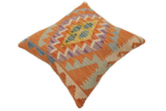 handmade Traditional Pillow Orange Blue Hand-Woven SQUARE 100% WOOL Hand woven turkish pillow PILLOW